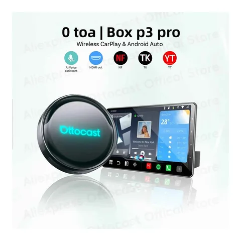 OTTOCAST P3 PRO AI Box Android TV Box para Saída HDMI, CarPlay Sem Fio, Acessórios para Carros Android Auto para Toyota, VW, Honda, Kia, Benz