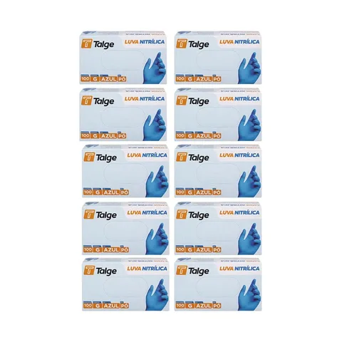Luva Nitrílica Antiderrapante Talge Azul Tamanho P Kit 10x100 Hipoalergênica