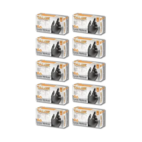 Luvas Descartáveis Antiderrapantes Nitrílicas G Talge Preta Kit 10x100