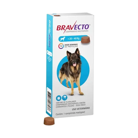 Bravecto Cães 20-40kg 1000mg 1 Comp. Mastigável Msd Azul