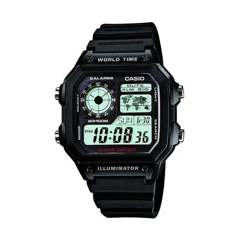 Relógio Casio AE-1200WH-1A Masculino Mundial Quadrado 5 Alarmes Cor da correia Preto
