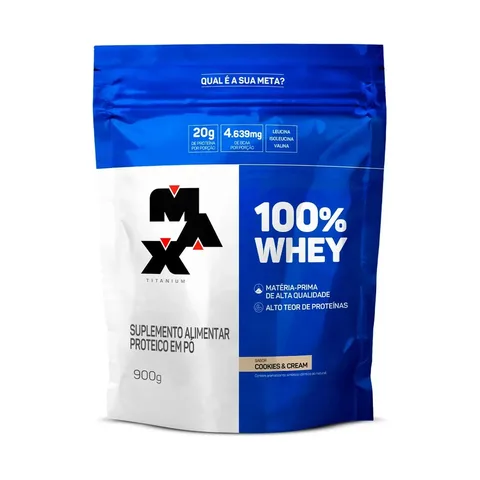 100% Whey 900g Refil Max Titanium Whey Concentrado Sabor Cookies & cream
