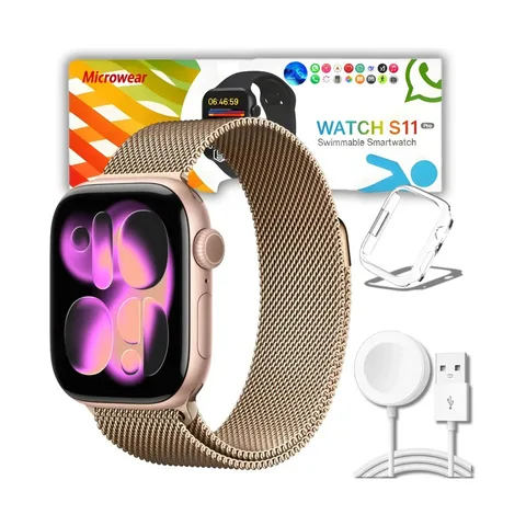 Smartwatch Microwear S11 Pro Amoled Responde Whatsapp 47mm Gps Nfc Ciclo Feminino RoseGold