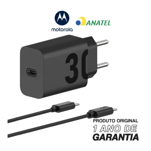 Carregador Portátil De Parede Motorola Turbo Power 30w - Cabo Usb-C Preto