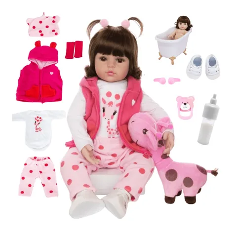 Boneca Bebê Reborn Girafinha Realista Silicone Menina Pode dar Banho