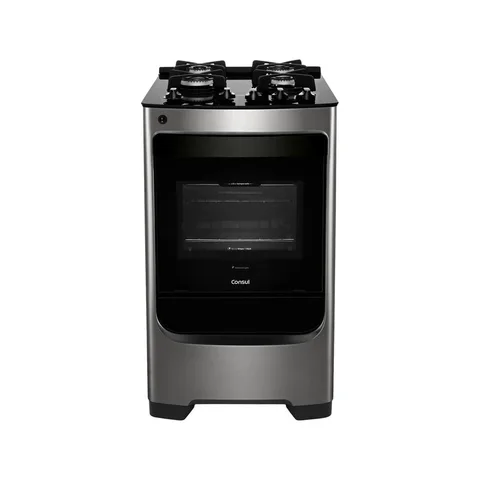 Fogão Consul 4 Bocas cor Inox com Mesa de Vidro e Grade de Ferro Fundido - CFO4VAR
