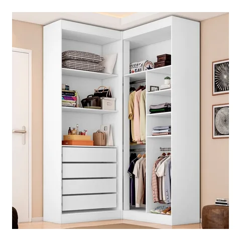 Guarda Roupa Closet Casal sem Portas Canto em L com 4 Gavetas e 3 Cabideiros Versatille Yescasa