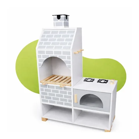 Churrasqueira Infantil Madeira Brinquedo Pedagógico Faz de Conta Cozinha Infantil Chef Montessori Kit Livro Educativo
