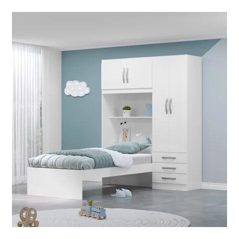 Guarda Roupa Infantil com Cama 4 Portas 3 Gavetas Lisboa Espresso Móveis Branco/Pink Pink/Branco