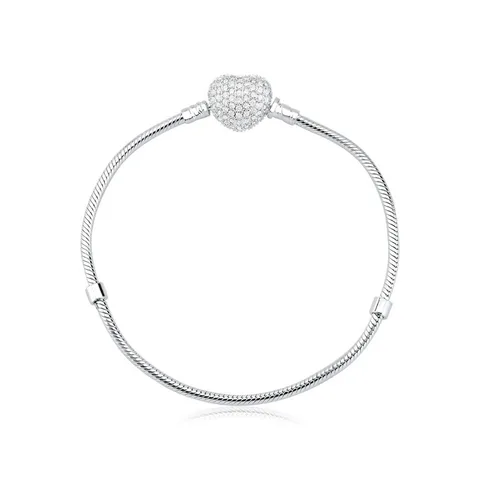 Pulseira para Berloque de Prata 925 Coração com Zircônias