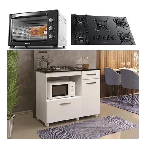 Kit BalcÃO Com Forno 48 Litros 127v E FogÃO Cooktop 5 Bocas