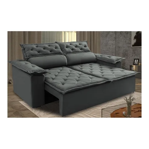 Sofá 3 Lugares Retrátil e Reclinável Cama inBox Compact 1,80m Velusoft Cinza