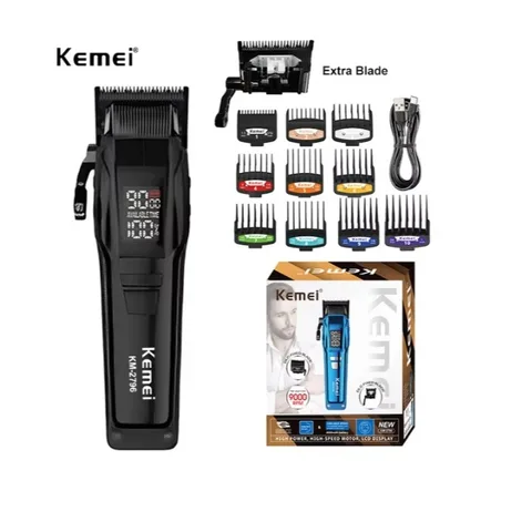 Kemei-KM- 2796 Corte de cabelo profissional, Alta velocidade, 9000  RPM novo Display LCD  10W  USB-C