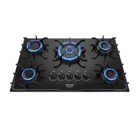 Fogão Cooktop 5 Bocas Gás Itamaster Itatiaia 127/220v Tripla Chama Trempe Ferro Aço e Mesa de Vidro
