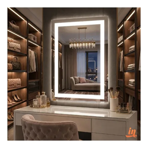 Espelho Retangular Jateado 80x50 cm Com LED | Para Penteadeira Quarto e Banheiro