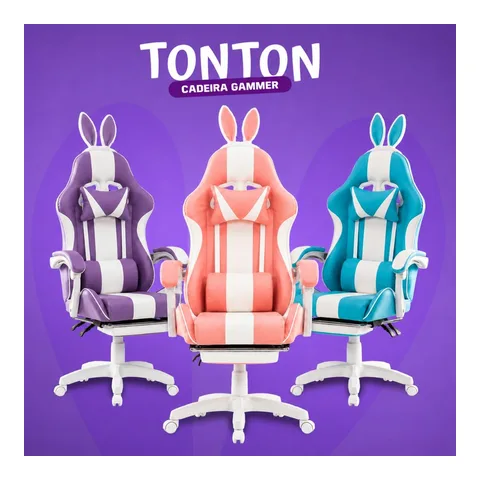 Cadeira Gamer com Massageador de Lombar e Orelhinha De Coelho Reclinável Ergonômica Giratória 150Kg